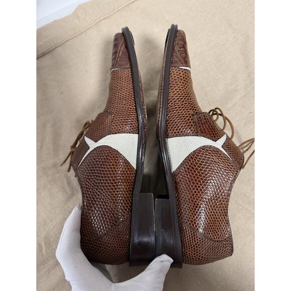 David Eden Dress Shoes Mens Size 9 Brown White Genuine Crocodile Leather Oxford main image 7